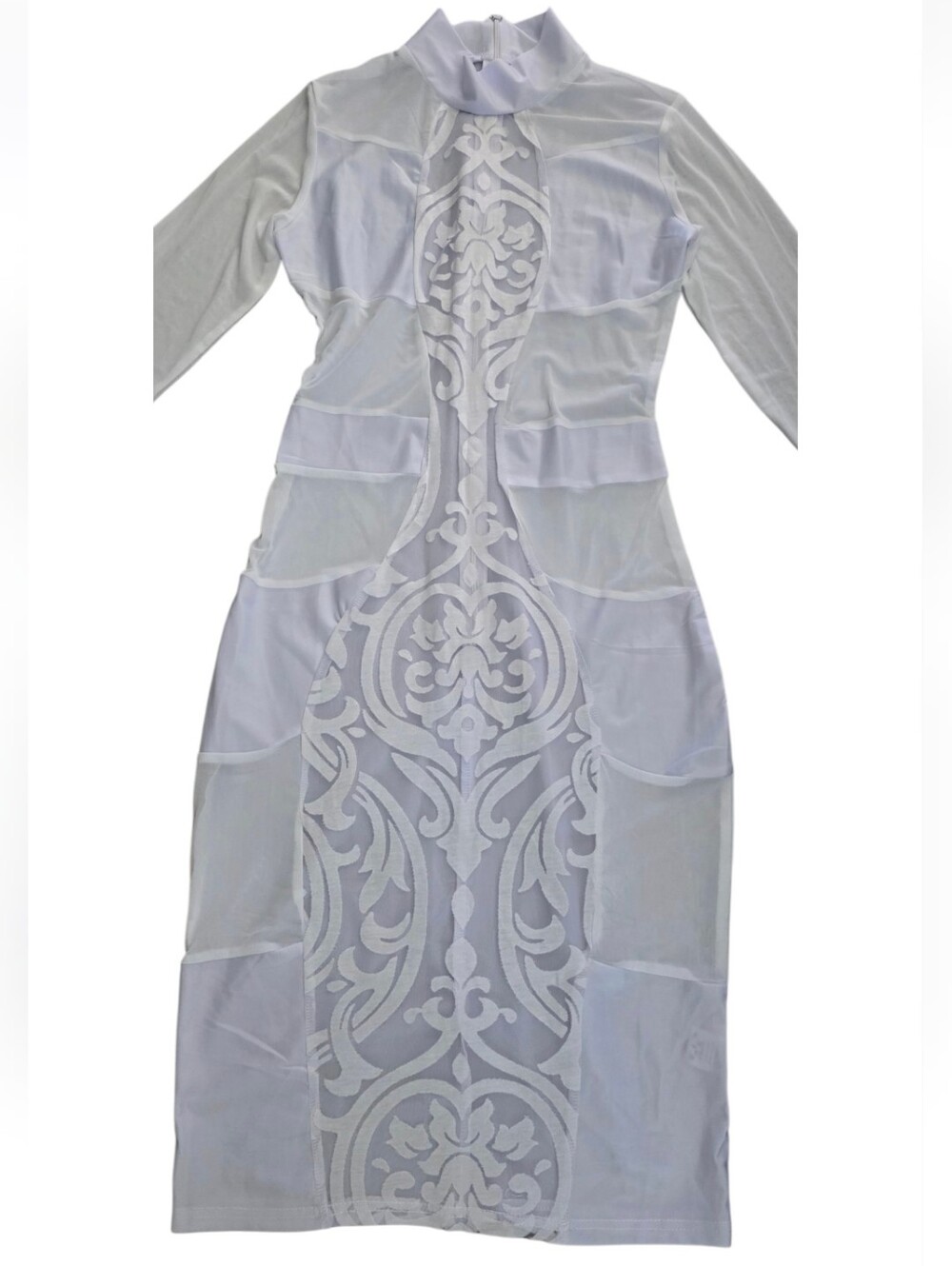 Texture Me Up Dress White Bodycon Sheer Mesh Baroque Medium - Picture 6 of 8